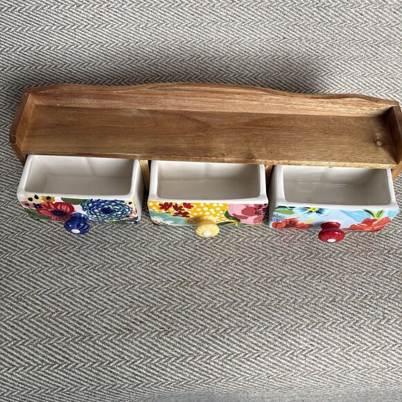 Pioneer Woman Spice Rack Wood Shelf Ceramic Drawers Floral Melody Spring Bouquet - Picture 5 of 9